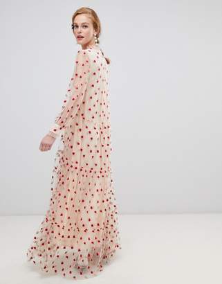 Sister Jane long sleeve smock dress with delicate rose embroidery