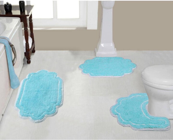 HOME WEAVERS INC Allure Collection 100% Cotton Tufted Bath Rug, 3-Pcs Set with Contour, Turquoise