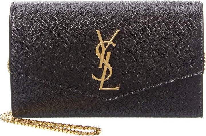 UPTOWN chain wallet in crocodile-embossed shiny leather, Saint Laurent