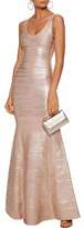 Thumbnail for your product : Herve Leger Ellen Fluted Metallic Coated Bandage Gown