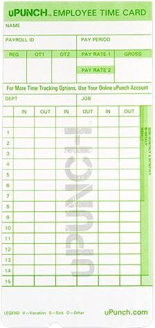 Processing Point, Inc. uPunch HN1000 Time Cards for Use with the HN1000 Time Clock - 1 pack (50 cards)