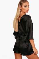 Thumbnail for your product : boohoo Satin Tie Belt Kimono Style Playsuit
