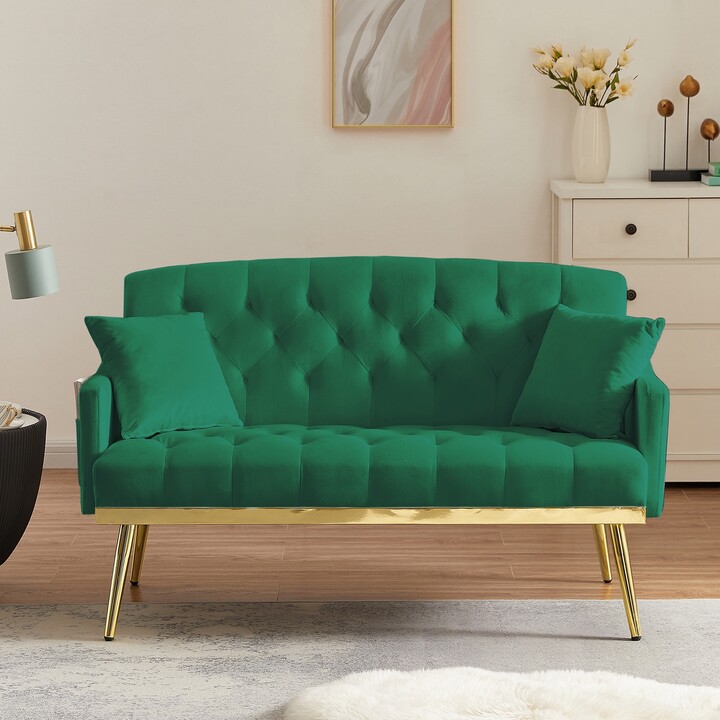 NINEDIN Modern Sofa Recliner Bench Velvet Padded Seat Sleeper Loveseat Tufted Couch Bed Futon