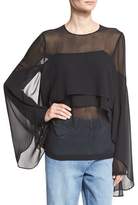 Thumbnail for your product : Robert Rodriguez Tiered Ruffle Silk Chiffon Bell-Sleeve Top, Black