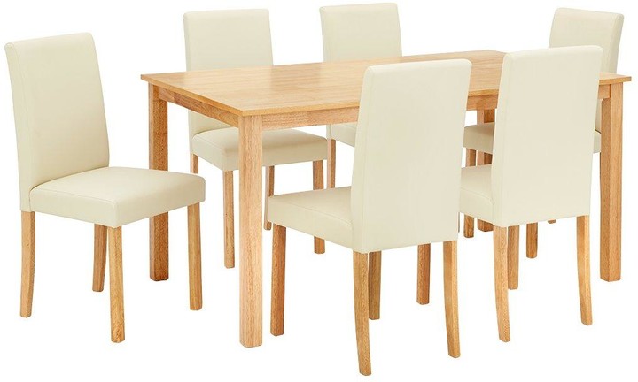 Essentials Primo 150 Cm Dining Table, Dining Table And 6 Faux Leather Chairs