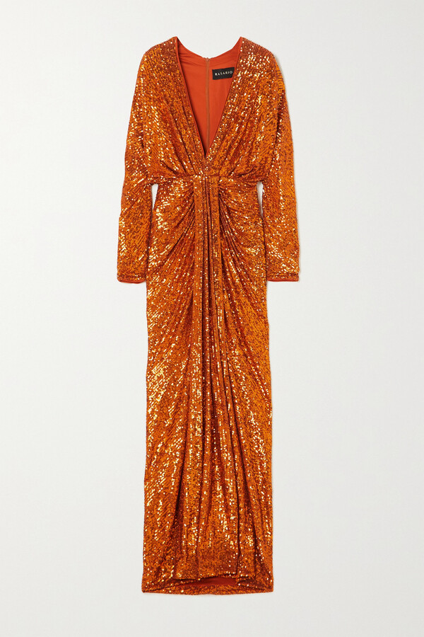 Rasario Draped Sequined Satin Gown Orange ShopStyle Evening - Main Image