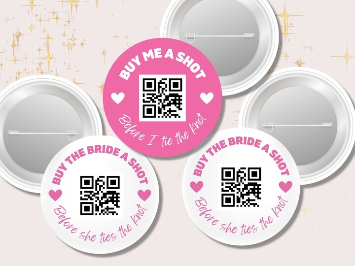 Buy The Bride A Shot Venmo Qr Code Buttons, Drink Button For Bachelorette Party