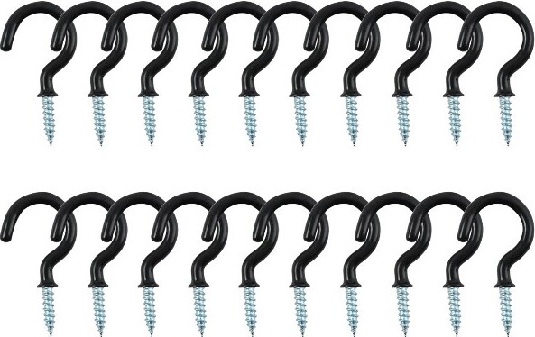 Unique Bargains Home Outdoor Vinyl Coated Metal Cup Ceiling Hooks 20 Pcs Black 1 Inch