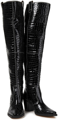 Ganni Croc-effect Patent-leather Thigh Boots
