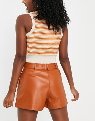 Pimkie faux leather belted paperbag shorts in camel - ShopStyle