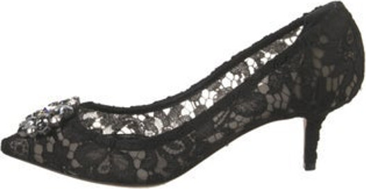 Dolce & Gabbana Lace Pumps Black Lace Pattern Lace & Crystal Accents Pointed-Toes