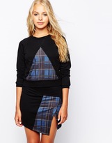 Thumbnail for your product : Influence Long Sleeve Cropped Jumper With Contrast Checked Panel