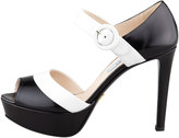 Thumbnail for your product : Prada Peep-Toe Ankle Strap Platform, Black/White