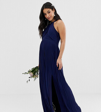 TFNC Maternity Maternity pleated maxi bridesmaid dress in navy