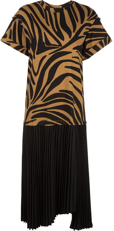 zebra pleated shirt dress