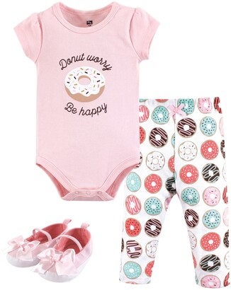 Hudson Baby Unisex Baby Bodysuit, Bottom and Shoes, Donut Worry 3-Piece Set, 3-6 Months (6M)
