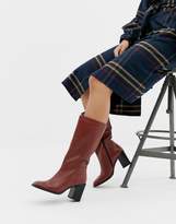 Thumbnail for your product : ASOS Design DESIGN Clara square toe knee boots in leather