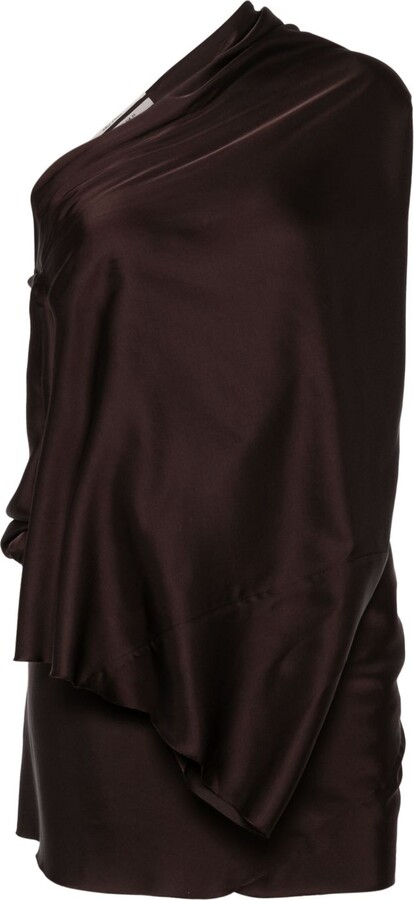 Rick Owens Brown Draped One-Sleeve Blouse
