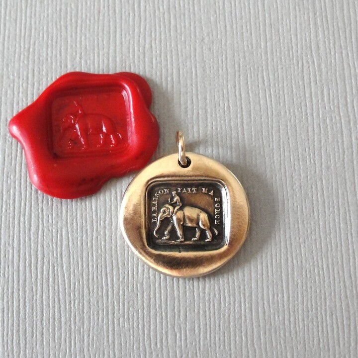 Etsy Elephant Jewelry Wax Seal Pendant Reason Is My Strength Antique Inspirational Motivational Talisman