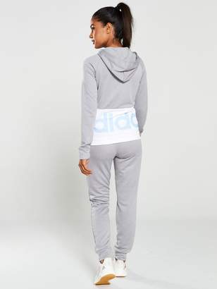adidas Linear Hooded Tracksuit - Grey/White