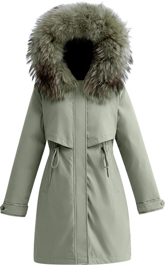 green coat with fur hood