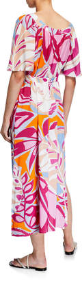 Emilio Pucci Printed Elbow-Sleeve Belted Maxi Dress