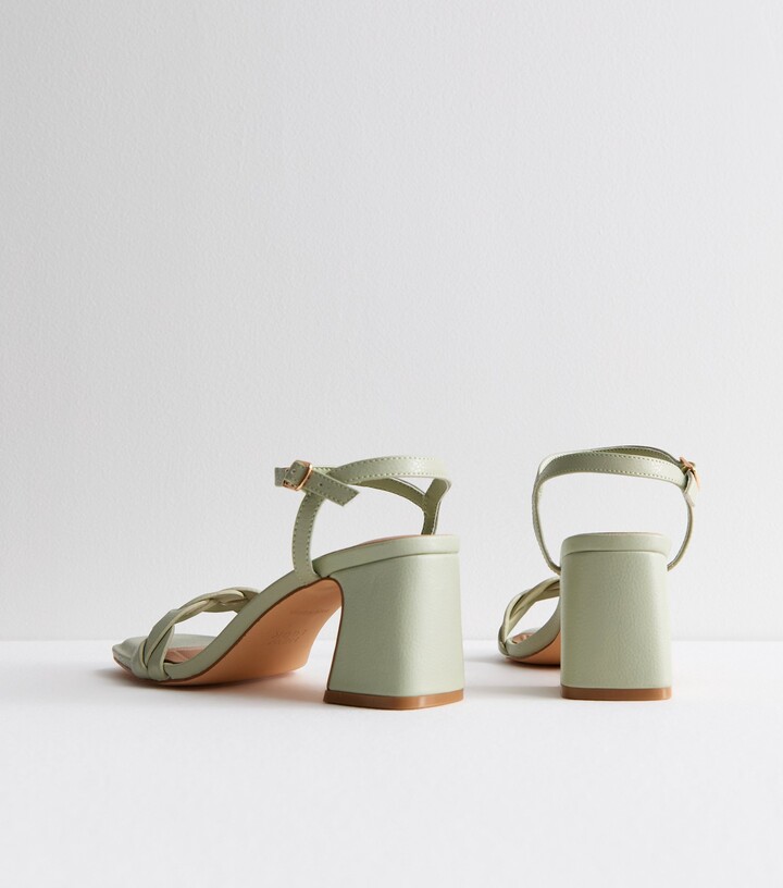 New Look Wide Fit Light Green Plaited Block Heel Sandals ShopStyle