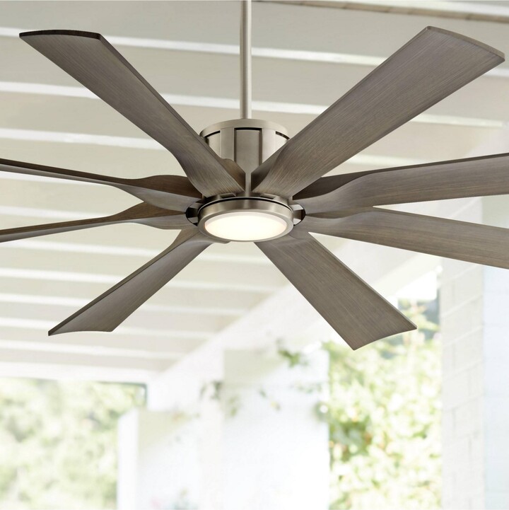Possini Euro Design 60" Defender Modern Large Outdoor Ceiling Fan with Led  Light Remote Control Brushed Nickel Weathered Oak Blades Dimmable Damp Rate  - ShopStyle