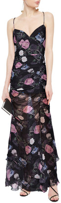 Nicholas Ruched Floral-print Silk-chiffon Maxi Dress