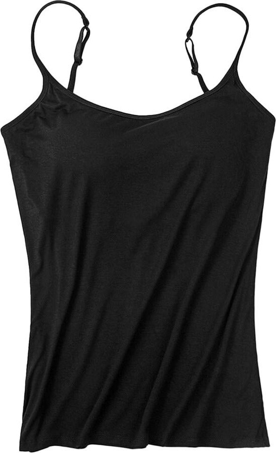 MOMOEW Women's Camisole Tops with Built in Bra Neck Vest Padded