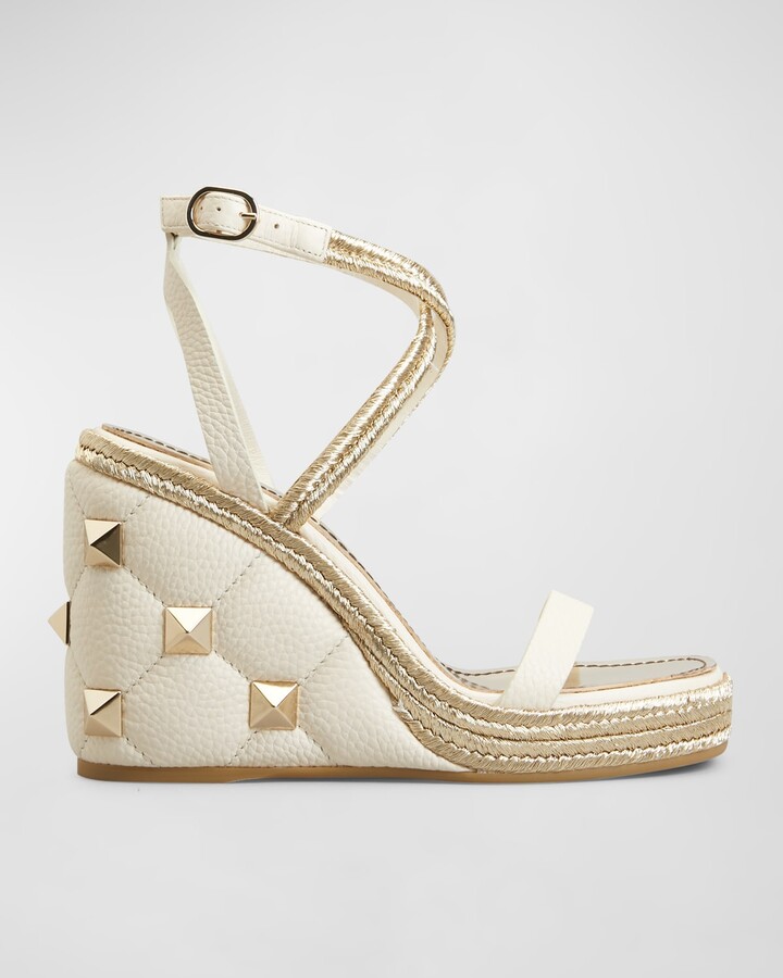 Valentino Garavani Roman Stud Ankle-Strap Wedge Sandals - ShopStyle