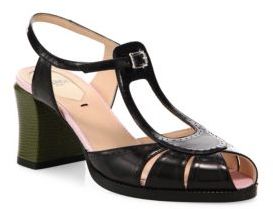 Fendi Chameleon Leather T-Strap Sandals
