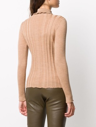 Courreges Ruffle Roll-Neck Ribbed Sweater