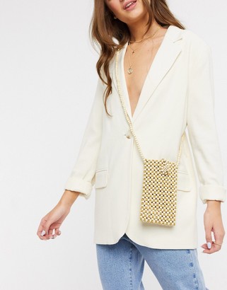 Accessorize beaded cross body bag in off white