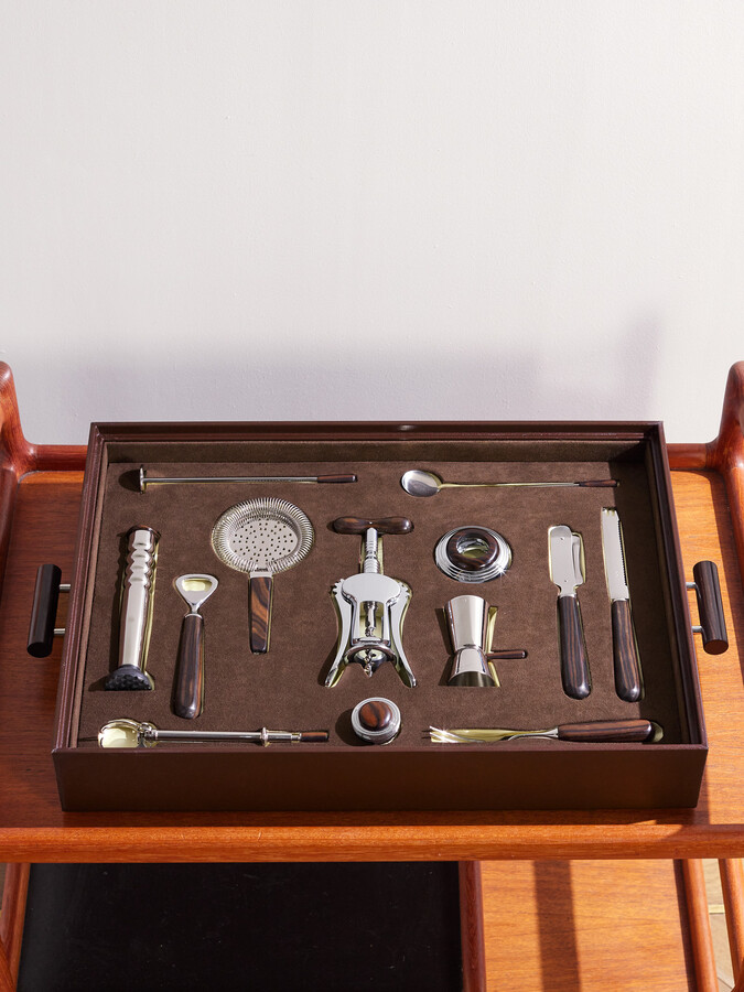 Ebony, Leather and Stainless Steel Bar Set