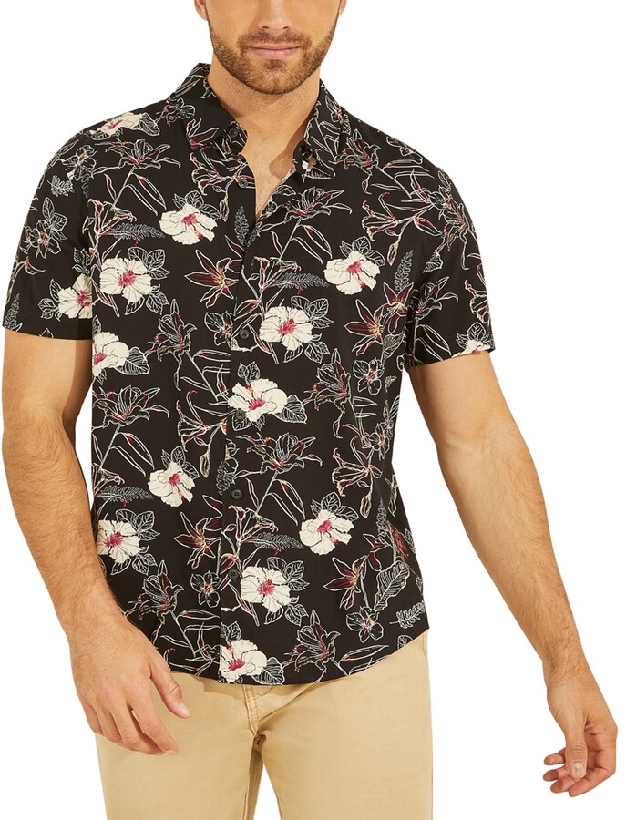 Honestyivan Mens Vintage Ethnic Print Lapel Button Up Short Sleeve Shirt Casual All-Match Street Style Shirt Beach Tops 