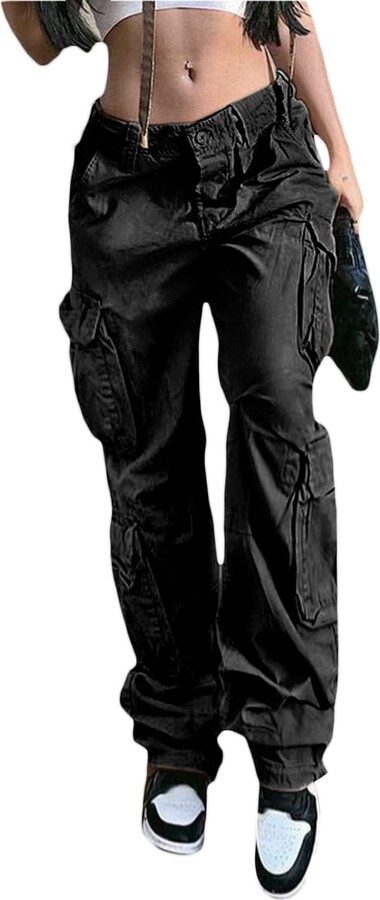 2024 Fold Over Waist Y2K Straight Leg Pants Navy Blue S in Pants Online  Store