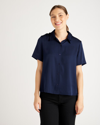 Quince Washable Stretch Silk Short Sleeve Blouse