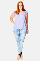 Thumbnail for your product : City Chic 'Victoria' Lace Sleeve Bubble Hem Shirt (Plus Size)