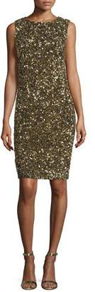 Theia Sleeveless Sequin Cowl-Back Cocktail Dress, Gold
