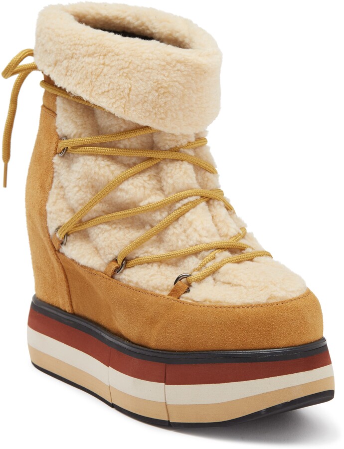 shearling wedge booties