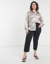 Thumbnail for your product : In The Style Plus exclusive satin oversized shirt in mushroom