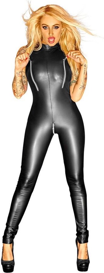 GGTBOUTIQUE Top Totty Fashion Range Vinyl Long Sleeved Catsuit with Zipper Front 