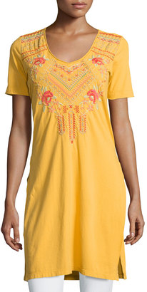 Johnny Was Sonya Side-Slit Embroidered Cotton Tunic