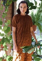 Thumbnail for your product : Keegan Women's Brown Terracotta Dress With Short Puffy Sleeves And Waist Tie