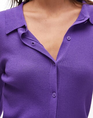 Topshop knitted fine gauge collar cardigan in purple