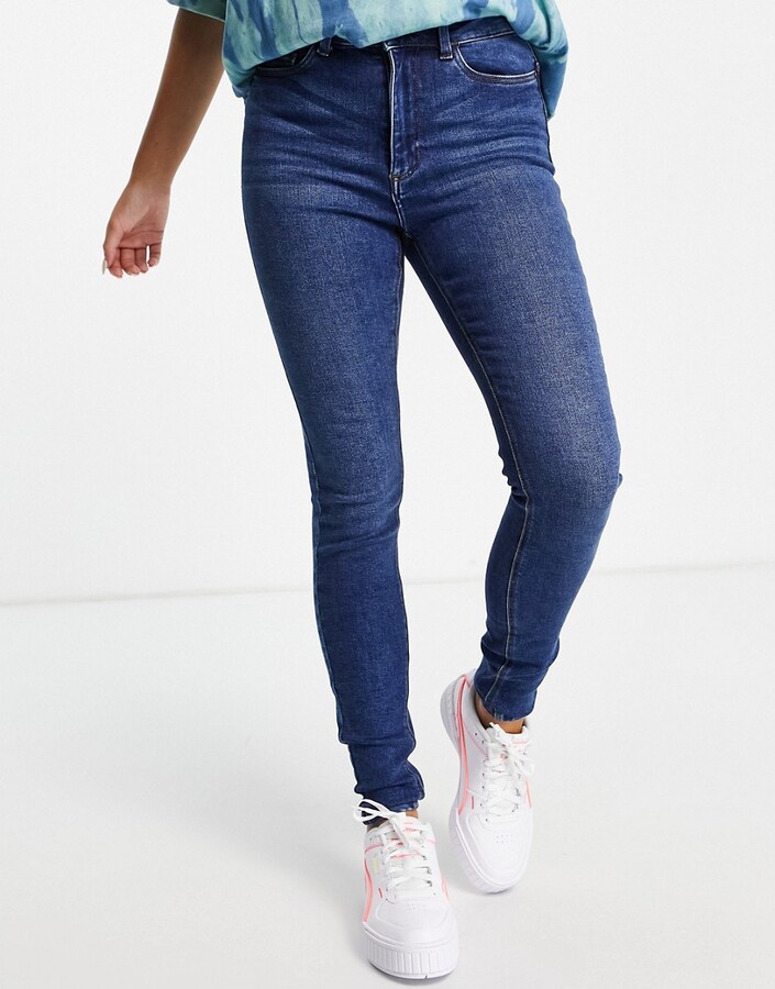 Noisy May Callie high waist skinny jeans in mid blue wash - ShopStyle