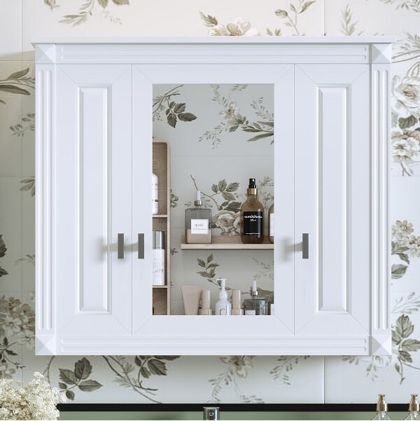 FAMYYT34in.Wx28in.HRectangularSurfaceMountMedicineCabinetwithMirrorAdjustableShelves