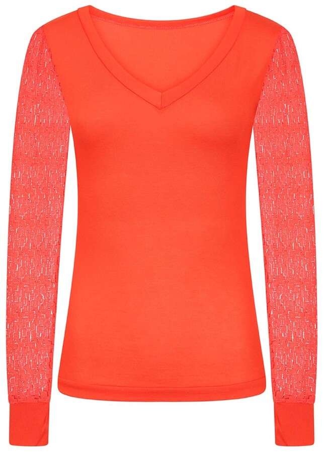EX M&S Collection Ladies womens Fine knit Burnt Orange Paste Slash Neck Lace Top