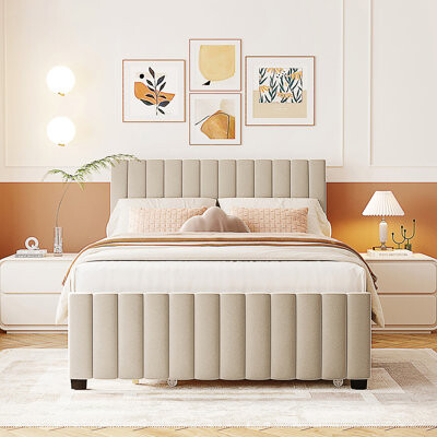 Mercer41 Full Size Velvet Upholstered Platform Bed With Twin Size Trundle